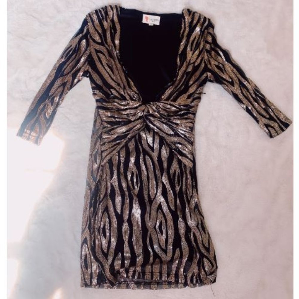 Black and Gold Sequined Party Dress